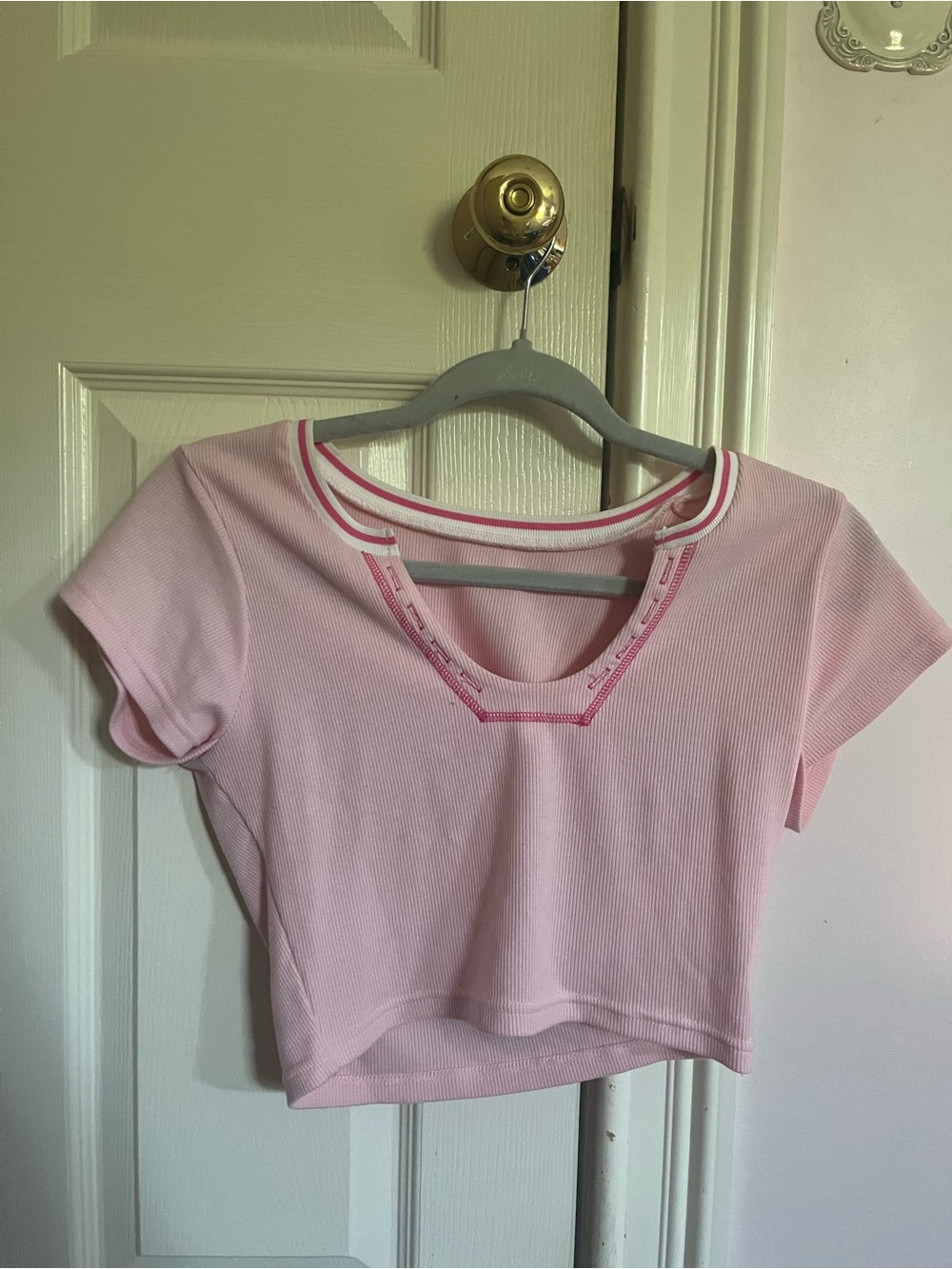 Amazon Pink Crop Top with Contrast Trim